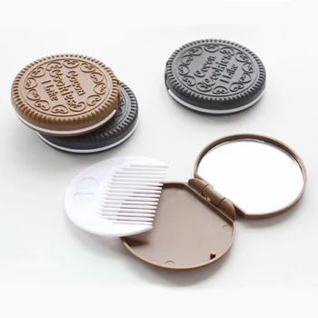 Reisi Meik Peegel Armas Chocolate Chip Cookie Kuju Loominguline Disain Mini Tasku Peegel Kamm Kaasaskantav Peegel Kamm Komplekt