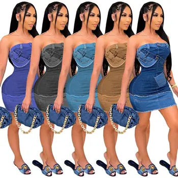 ZOOEFFBB Trendikas Jäljendada Denim Kleit Zip Klubi Komplekt Suveks Sleevless Naiste Toru Backless Streetwear Seksikas Mini Kleidid Y2k