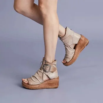 Naiste Sandaalid Kingad 2021 Suvel Retro Peep Varba Platvorm Sandaalid PU Nahast Lukuga Paksu Põhjaga Naiste Kingad Daamid Sandaalid