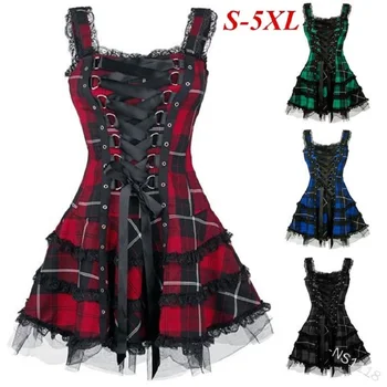 Plus Suurus S-5XL Kleit Vintage Gooti Lace Up Suvine Kleit Dark Lolita Kostüüm Steampunk Mini Cosplay Kleit Cosplay Bodysuit