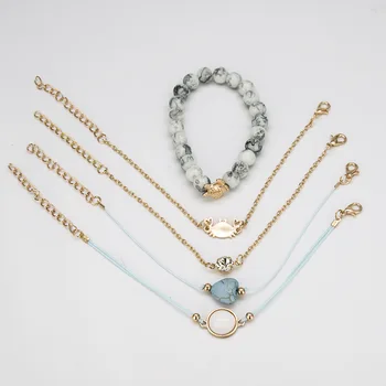 Naiste Bohemian Käevõrud Komplekti Ehteid Vintage Natural Stone Beads Crystal Kett Käevõru 5tk/set Kilpkonn Krabi Südame Käevõrud