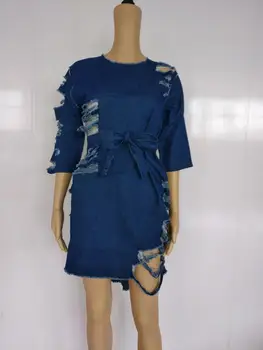 Kuum Mood Elegantne Stiil 2021 Suvel Sidemega Kleit Naiste Lühike Denim Kleit Seksikas Vabaaja Bodycon Pluss Suurus Gooti Kleit