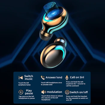 Brightside TWS 5.0 Bluetooth Kõrvaklapid Touch Juhtmeta Kõrvaklappide 9D Stereo Sport IPX7 Veekindel Earbuds Kõrvaklapid w/ Mikrofon