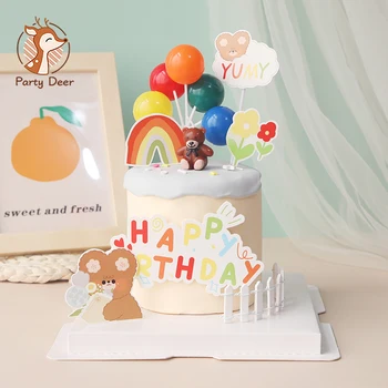 Küünal pruun Karu pool õhupalli Happy Birthday Cake Torukübar Laste Päev Baby Shower Kingitus Cupcake Magustoit Tarvikud