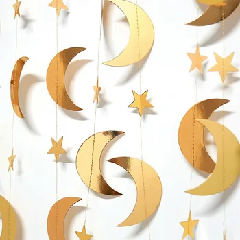 4m Gold Star Moon Rippuvad Vanik Eid Mubarak Banner Tsiitsitaja Ramadan Teenetemärgi Kodus Seina Decor Festival Pool Tarvikud