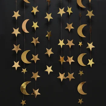 4m Gold Star Moon Rippuvad Vanik Eid Mubarak Banner Tsiitsitaja Ramadan Teenetemärgi Kodus Seina Decor Festival Pool Tarvikud