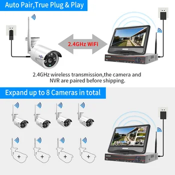 3MP Wireless Security Camera Süsteem koos Väljas 10inch Jälgida,8 Channel Video NVR koos 4tk Siseruumides Kodu Järelevalve IP Kaamera