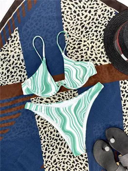 Underwired Push Up Supelrõivad Laine Bikinis 2021 Ujumistrikood Naine Set 2 Tükki Beach Seksikas Beachwear