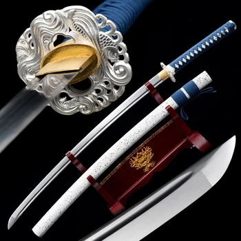 Jaapani Samurai Katana 1060 süsinikterasest Tera Habemenuga Terav Reaalne Catana Mõõgad Käsitöö Full Tang 41Inch Valge Draakon Mõõga