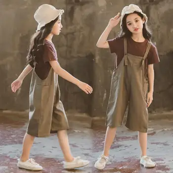 Tahke korea Laste Komplektid laste 2021 uus Suvine Tüdrukute T-särk ja Sipukad Kaks Tükki 3-13 Aastat Tüdruk Vabaaja Riided