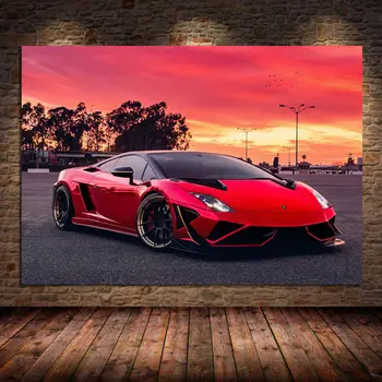 Supercars Seina Art Lõuend Maali Gallardo Punane Päikeseloojang Racing Cars Plakatid ja Prindib Pilte, elutuba, Tuba Decor Raamimata