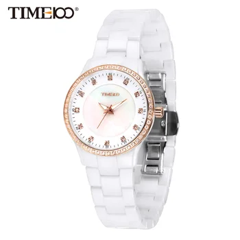 Time100 Uus Naiste Keraamilised Kellad Luksus Mood valge Suure Tihedusega Rihm Diamond Shell Dial Randmele Käekella Top Brändi