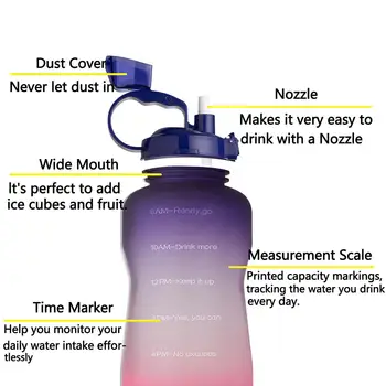2L Gallon Vee Pudel Õled läbipaistvast Plastikust Joogivee Pudelid Motiveerivat JÕUSAAL Vahend Kannu BPA Vaba Sport Cup, Kämping, Matkamine