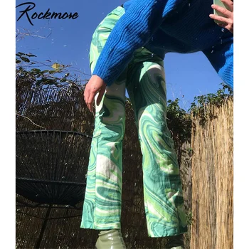 Rockmore Y2K Tie Dye Printimiseks Püksid Naiste Vabaaja Straigh Püksid Esteetiline Vintage Joggers Lai Jalg Püksid Mood Harajuku 2021