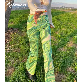Rockmore Y2K Tie Dye Printimiseks Püksid Naiste Vabaaja Straigh Püksid Esteetiline Vintage Joggers Lai Jalg Püksid Mood Harajuku 2021