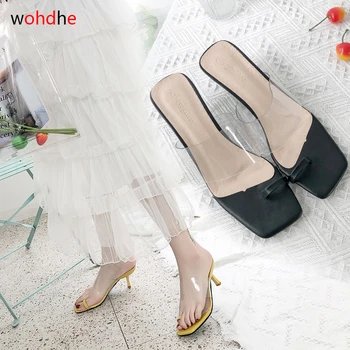 Wohdhe naiste sussid selge, läbipaistev pvc plätud flip flops elegantne naiste suve kingad slaidid