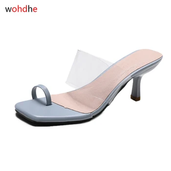 Wohdhe naiste sussid selge, läbipaistev pvc plätud flip flops elegantne naiste suve kingad slaidid