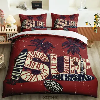 3D-Summer Cartoon stiilis Tropical beach surf peopesa muster voodipesu komplekt tekikott padjapüür Kuningas Kuninganna suurus Kvaliteet kodu textil