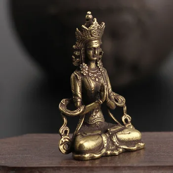 Mini Guanyin Kaunistused Leibkonna Buddha Ornament Elutuba Teenetemärgi Tahke Messingist Käsitöö Kääbus Antiik Kodu Kaunistamiseks