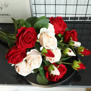 Flannelette Rose pearl Kunstlik värvikas lille kimp kaunistamiseks Pulmapidu Kodu Kaunistamiseks sztuczne kwiaty tilk laeva