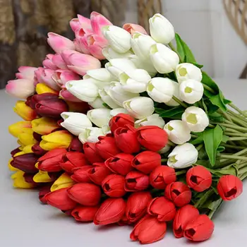 Päris Lateks Reaalne Touch Kunstlik Silk Tulip Flower Pulm Kimp Kodu Sisekujundusega