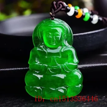 Nikerdatud Guanyin Jade Ripats Naturaalne Hiina Roheline Jadeiit Naerdes Kaelakee Ehted Mood Amulett Kingitused Kampsun Kett