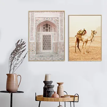 Vintage Maroko Ukse Kõrbes Kaameli Maastiku Plakat Põhjamaade Loodus Maastik Seina Art Lõuend Maali Kaasaegne Elutuba Decor