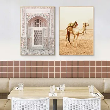 Vintage Maroko Ukse Kõrbes Kaameli Maastiku Plakat Põhjamaade Loodus Maastik Seina Art Lõuend Maali Kaasaegne Elutuba Decor