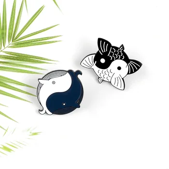 Cartoon Lõbus Must ja Valge Loomade taiji Kala Vaalhai Emailiga Sõle Sulamist Pääsme Denim Riided Kotti Pin-Punk Naine Ehted