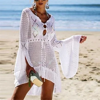 2021 Uus Beachwear Katta Kuni Heegeldatud Tutt Lips Rüü Pikk Sall Suvel Supelrõivad Katta Kuni Seksikas Läbipaistev Beach Kleit