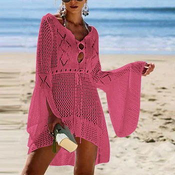 2021 Uus Beachwear Katta Kuni Heegeldatud Tutt Lips Rüü Pikk Sall Suvel Supelrõivad Katta Kuni Seksikas Läbipaistev Beach Kleit
