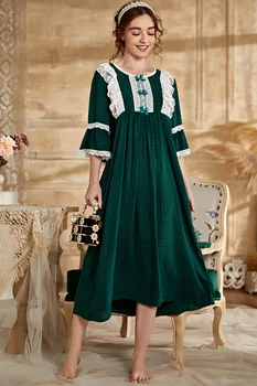Nightgowns Naiste Puuvillane Sleepwear Suvel Roheline Kleit Romantiline Nightgowns Euroopa Keskaja Retro