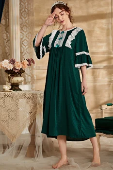 Nightgowns Naiste Puuvillane Sleepwear Suvel Roheline Kleit Romantiline Nightgowns Euroopa Keskaja Retro