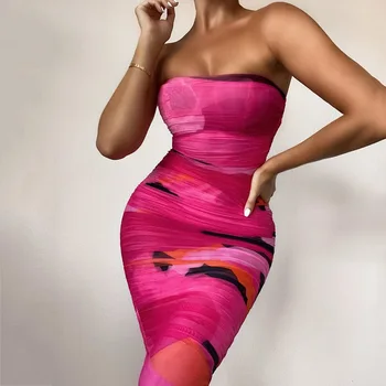 2021 suvel naiste partei seksikas double-layer silma trükkimine plisseeritud hip toru top seelik kleit