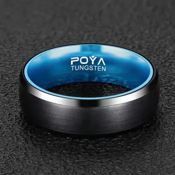 POYA 8mm Must volframkarbiidi Ring Mens Längus Servadega Pulm Bänd Inlay Anodeeritud Sinine, Alumiiniumist, Puust Comfort Fit