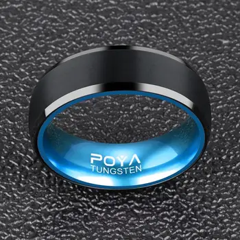 POYA 8mm Must volframkarbiidi Ring Mens Längus Servadega Pulm Bänd Inlay Anodeeritud Sinine, Alumiiniumist, Puust Comfort Fit