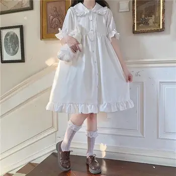 Lolita seelik HALDJAS KLEIT suvel Jaapani pehme tüdruk beebi krael pits üles mulli Lühikesed Varrukad Ruffle Kleit