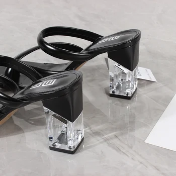 Naiste Sandaalid 2021 Suvel Uus Must PU Set Varba Kõrge Kontsaga Naiste Sussid Square Kanna Mood Mugav Väljaspool 8.5 CM