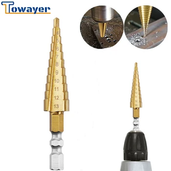 Towayer 3-13 4-12 mm HSS Titaan Kaetud Astus Puurida Elektrilised Tööriistad Karbiid Puurida kiirlõiketerasest Mini Drill Bit Drill Bit Set