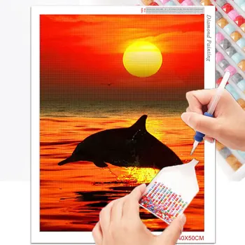 5D DIY Täis Square Diamond Maali Armas Delfiin Käsitöö Puurida Tikandid Loomade Diamond Mosaiik Sunset Home Decor