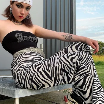 Zebra Print Lai Jalg Püksid Püksid Seksikas Kõrge Vöökoht Sügis Naiste Uus 2020. Aasta Mood Naiste Vabaaja Püksid Street Wear Pikk Pant