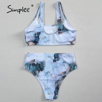 Simplee Bandeau push up bikinis 2021 mujer Seksikas marmor prindi naiste ujumistrikoo Kõrge vöökoht ujumisriided, Sport trikoo Beach kanda