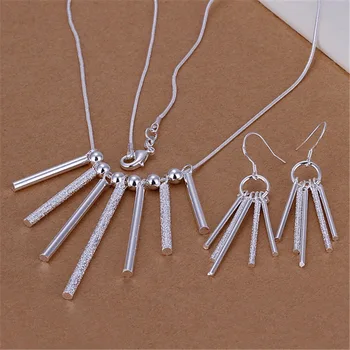 Hot 925 sterling Silver Jewelry sets for women fine classic earrings stud necklace 18 tolline Fashion Party wedding Christmas Gifts