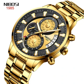 NIBOSI Mood Mens Kellad Top Brändi Luksuslik Kuld Kella Sport Chronograph Veekindel Quartz Watch Mehed Relogio Masculino 2382