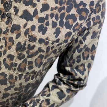Sügis väike tasku pestud matt leopard printida meeste särk meeste slim paigaldamise särk s5018