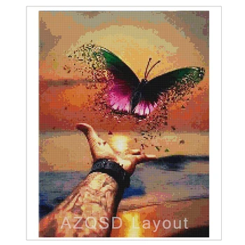 AZQSD 5D DIY Diamond Mosaiik Maastiku Liblikas DIY Diamond Maali Käsitsi valmistatud Tikand Kingitus Õmblemine Kodu Kaunistamiseks Kunst