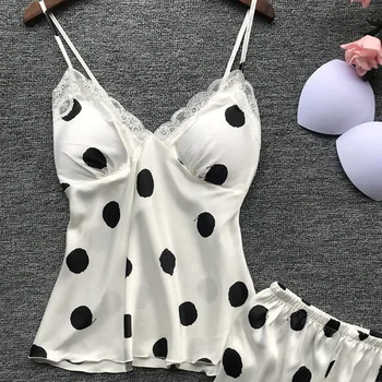 2021 Naiste Seksikas Pesu Satiin Pilduma Pits Dot Sleepwear Pesu Nightwear Aluspesu Komplekt Kvaliteetne Naistepesu mood