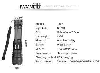 Drop Shipping XHP50.2 LED Taskulamp Pocketman 5 Režiimid Zoomale Taskulamp USB Laetav Taskulamp Poratble Taskulamp 18650