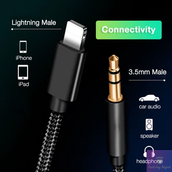 Lightning-liides AUX Kaabel Auto iPhone 11 Pro 12 Max Mini X-XR, XS 8 7 Plus 3.5 mm Jack Male Adapter iOS jaoks Kõrvaklappide Kõlar