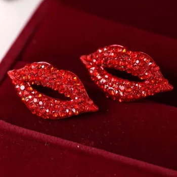 1Pair Fashion Suur Klassikaline Luksuslik ja Elegantne, Seksikas Punane Huule Rhinestone Sutd Kõrvarõngad